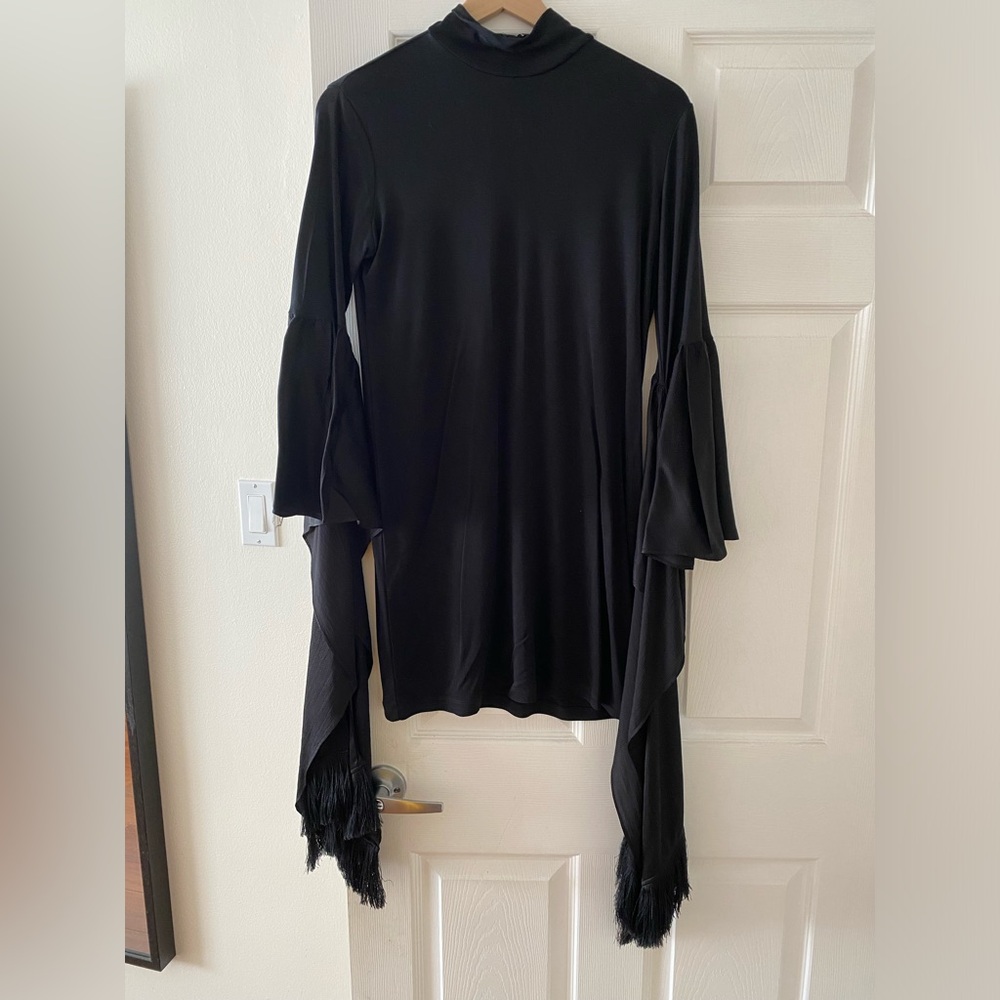 Mother of Pearl Black Tunic with Dramatic Sleeves